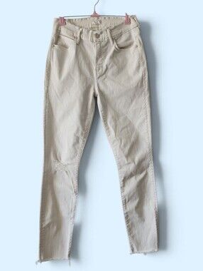 MOTHER The Double Fray Charmer Frayed Hem Ankle Jeans Women 27 Ivory Designer